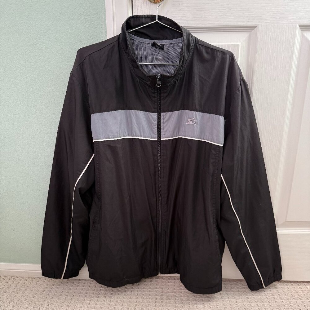 VTG STARTER Black Full Zip Windbreaker Jacket (Size XL)